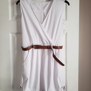 White Romper w/Gold Buttons and Brown Belt
